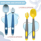 Baby Spoon and fork Set for Baby Feeding (Bendable Yellow Grey)